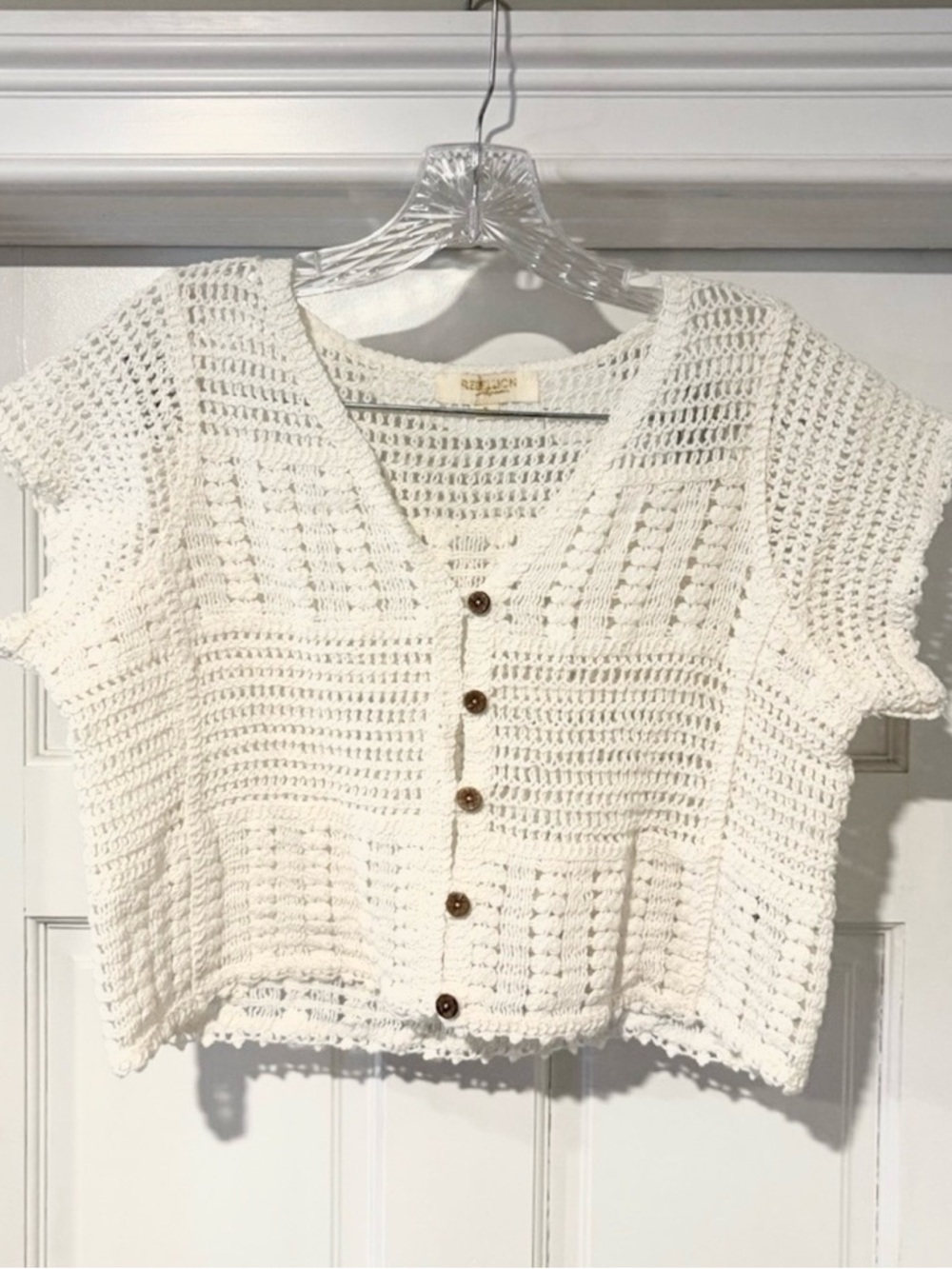 Rebellion Small Cream Crochet Button-Up Blouse